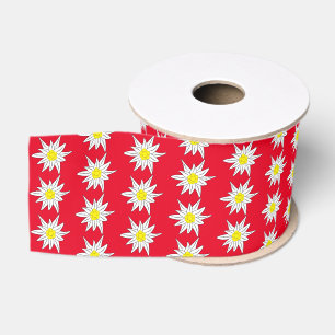 Gros-grain Ruban rouge motif d'edelweiss