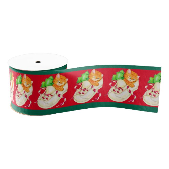 Gros-grain Ruban somnolent de chat de chaton de Noël (Bobine)