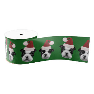 Gros-grain Vert 3" de Boston Terrier de Noël ruban de