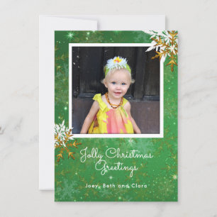 Gros Snowflakes Green Photo Flat Carte de Noël
