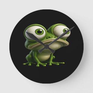 Grosäugiger Cartoon-Frosch Runde Wanduhr