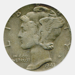 Groschen-Gegenstücckaufkleber 1943 US Mercury Runder Aufkleber