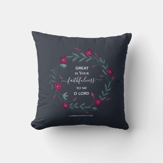 GROSS IST IHR FAITHFULNESS Blue Floral Christlich Kissen (Vorderseite)