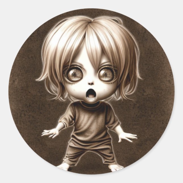 Groß Mit Augen Chibi-KinderHalloween Runder Aufkleber (Vorderseite)