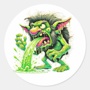 Gross Out Puking Troll Slime & Laughs Runder Aufkleber