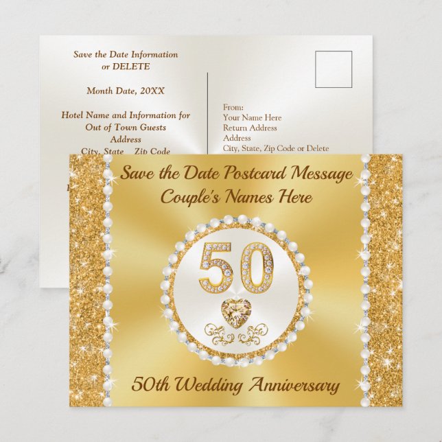 Großartig billig, 50. Jahrestag Save the Date, Postkarte (Vorne/Hinten)