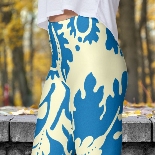 Großartig Blauer und Creme Blumen Print Leggings (William Morris Inspired - on Cream Leggings)