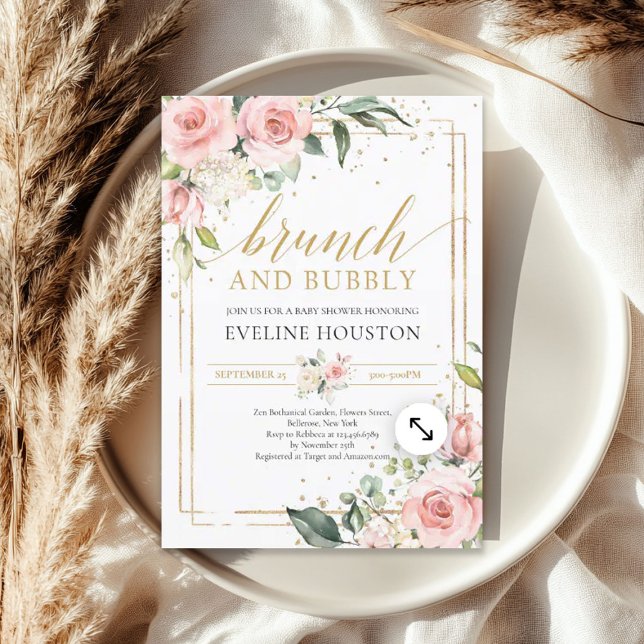 Grossartig rosafarbener Blumenbrunch Einladung (Gorgeous boho blush pink floral brunch and bubbly invitation)