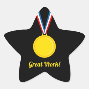 Großartige Arbeit Goldmedaille Rot und Blau Schulp Stern-Aufkleber