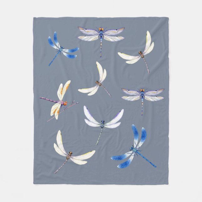 Großartige Dragonfliegen in Flight on Gray Fleecedecke (Vorderseite)