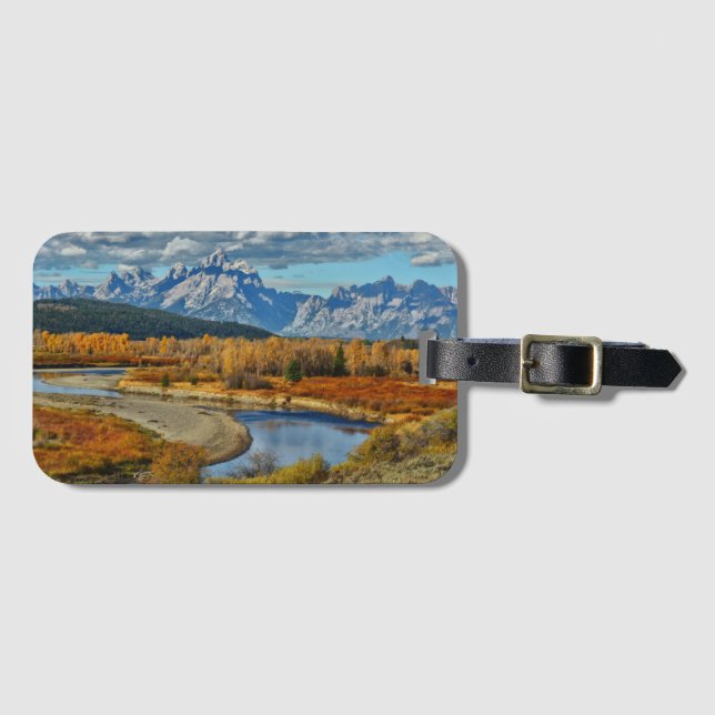 Großartige Teton Gebirgsfluss-Ansicht in Herbst Gepäckanhänger (Vorderseite (Horizontal))