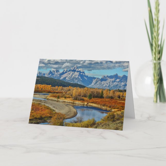 Großartige Teton Gebirgsfluss-Ansicht in Herbst Karte (Vorderseite)