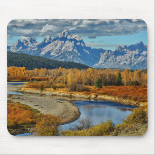 Großartige Teton Gebirgsfluss-Ansicht in Herbst Mousepad