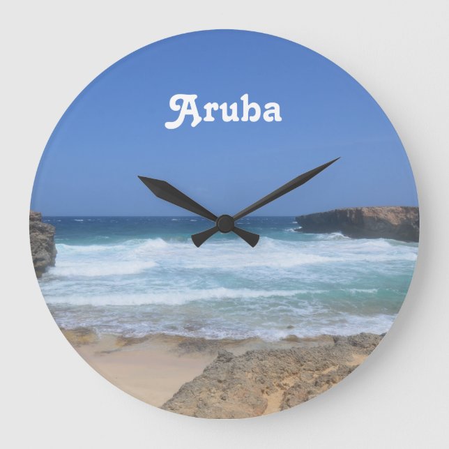 Großartige Wellen in Aruba Große Wanduhr (Vorderseite)