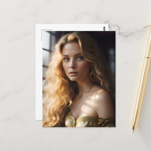Großartiger Blond in einem Goldkleid Postkarte