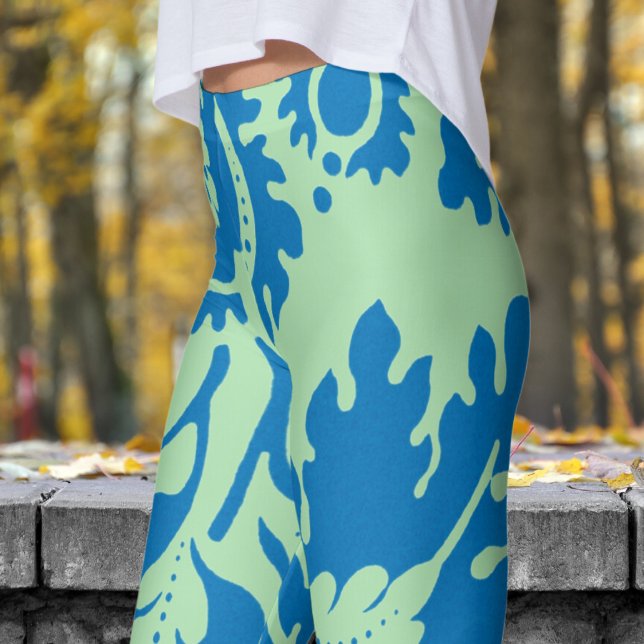 Großartiger Blumendruck und grüner Blumendruck Leggings (William Morris Inspired - Floral on Celadon Leggings)