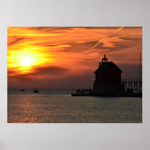 Großartiger Hafen-Pier am Sonnenuntergang Poster