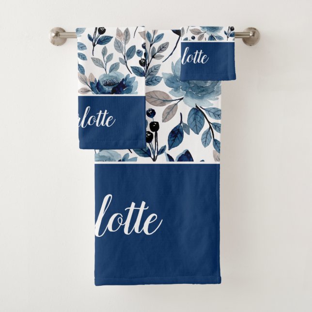 Großartiger Name des blauen Blumenmusters Badhandtuch Set (Insitu)