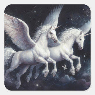 Großartiger Pegasus in der Dunkelhimmel-Aufkleberl Quadratischer Aufkleber