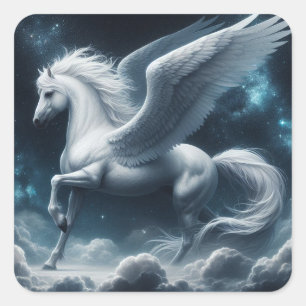 Großartiger Pegasus in der Dunkelhimmel-Aufkleberl Quadratischer Aufkleber