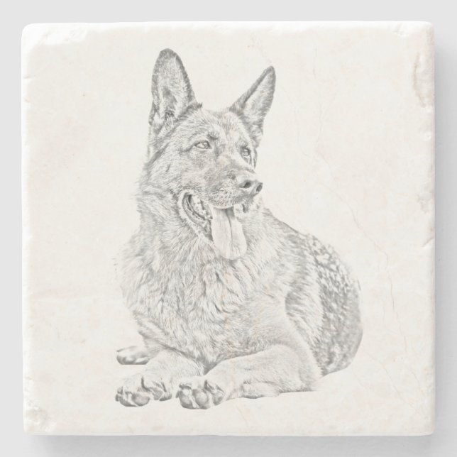 Großartiger Pencil German Shepherd Marble Unterset Steinuntersetzer (Vorderseite)