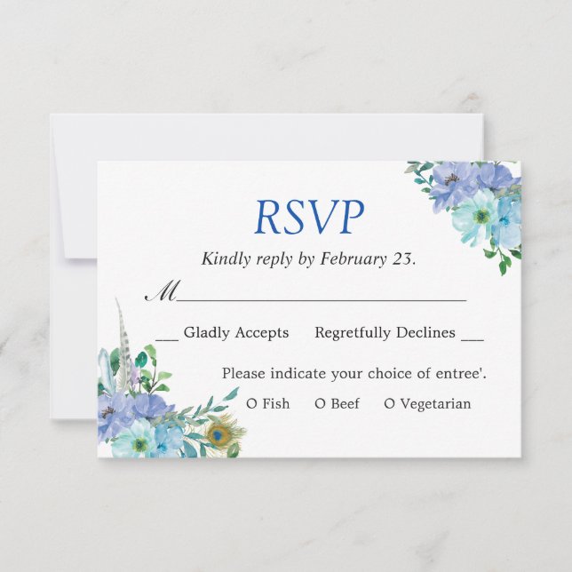 Großartiger Sapphire Blue Floral Chic Wedding RSVP (Vorderseite)