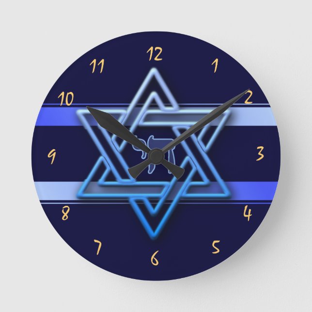Großartiger Star von David On blue Background jewi Runde Wanduhr (Vorderseite)