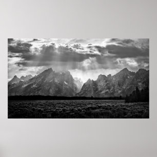 Großartiger Teton Gebirgszug in Schwarzweiss Poster
