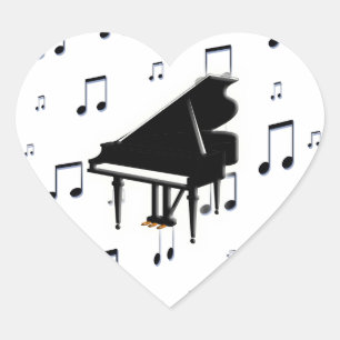 Großartiges Klavier und Musiknoten Herz-Aufkleber
