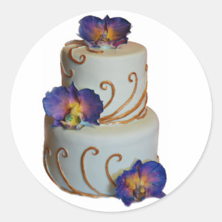 Großartiges Orchideengold und lila Hochzeitstorte Runder Aufkleber