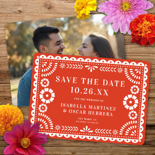 Großartiges Papel Picado Foto Warm Red Wedding Save The Date