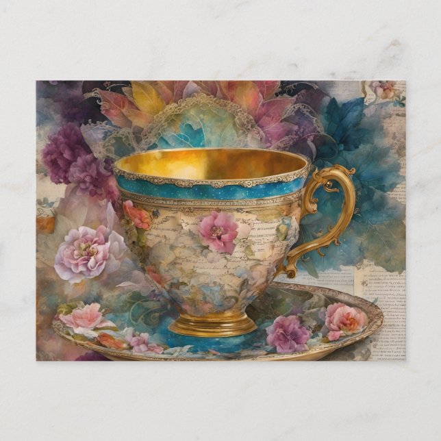 Großartiges Teacup Mixed Media Painting Postkarte (Vorderseite)