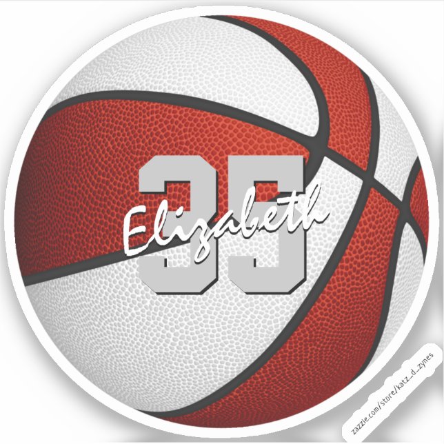 Großaufträge oder Kauf einer roten, weißen Basketb Aufkleber (Vorderseite)