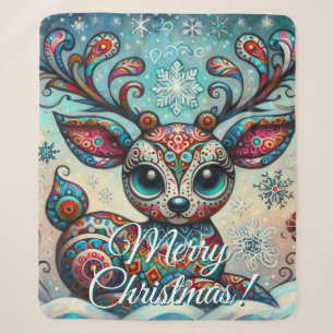 Großaugen-Weihnachtsrentier-Folkart personalisiert Sherpadecke