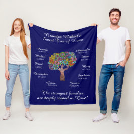 Großbaum, blumenweiß, blau, 10 Namen/Daten Fleecedecke