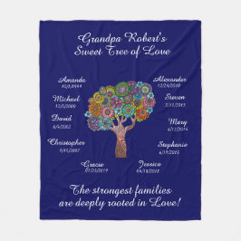 Großbaum, blumenweiß, blau, 10 Namen/Daten Fleecedecke