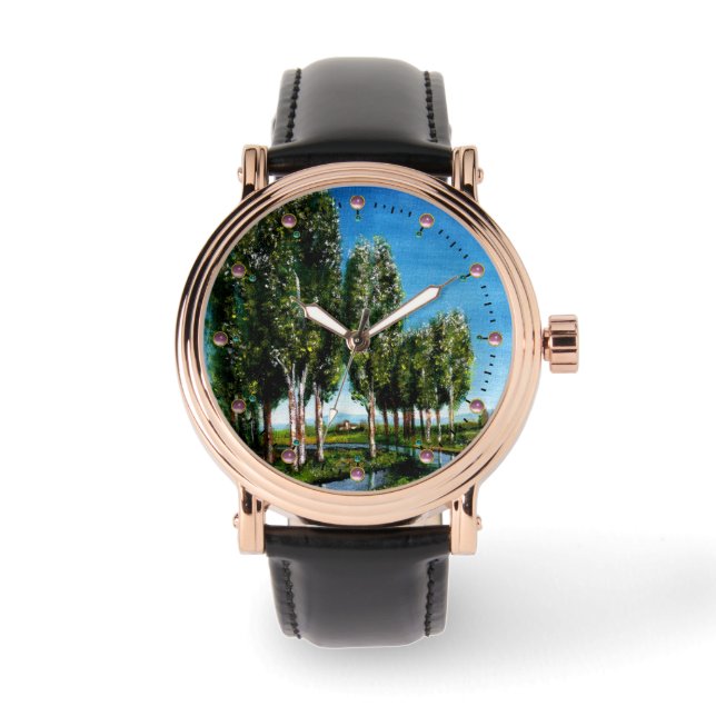 GROSSBÄUME IN DER TUSKANISCHEN LANDSCHAFT ARMBANDUHR (Vorderseite)