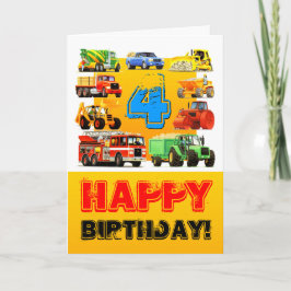Großbauwagen des Jungen 4. Geburtstag Karte
