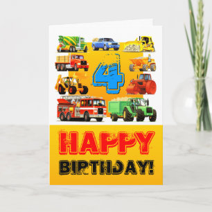 Großbauwagen des Jungen 4. Geburtstag Karte