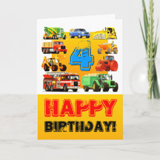 Großbauwagen des Jungen 4. Geburtstag Karte