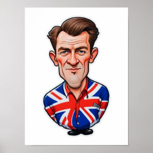 Großbritannien Männerkarikatur mit Flagge der Unio Poster