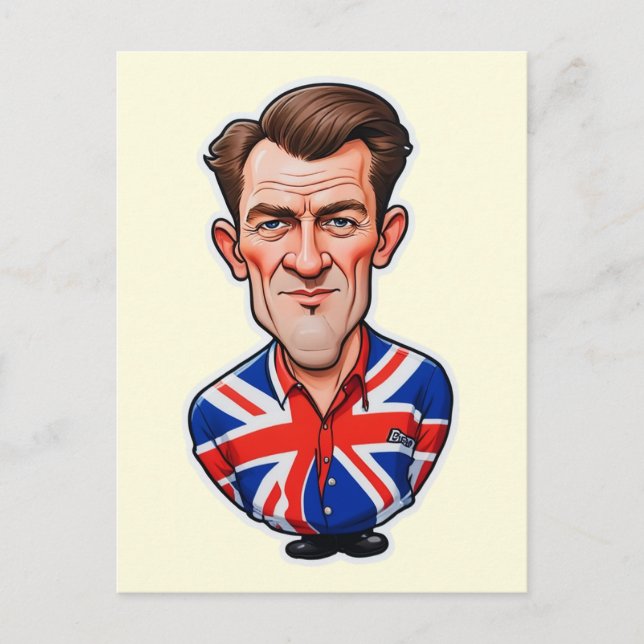 Großbritannien Männerkarikatur mit Flagge der Unio Postkarte (Vorderseite)