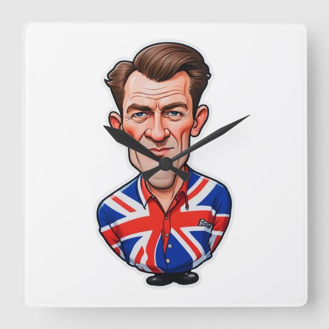 Großbritannien Männerkarikatur mit Flagge der Unio Quadratische Wanduhr (Vorderseite)