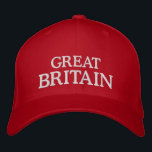 Großbritannien stickte Hut<br><div class="desc">Show,  die Sie nach Großbritannien mit diesem weißen Text auf Rot gesticktem Hut sich stützen. Liest Großbritannien oder fertigt mit Ihrem eigenen Text besonders an.</div>