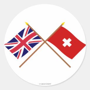 Großbritannien und die Schweiz gekreuzte Flaggen Runder Aufkleber