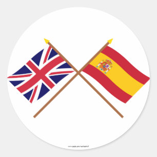 Großbritannien und Spanien gekreuzte Flaggen Runder Aufkleber