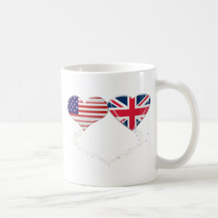 Großbritannien- und USA-Herz-Flagge und Kaffeetasse