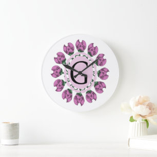 Großbuchstabe G florales Monogramm Große Wanduhr