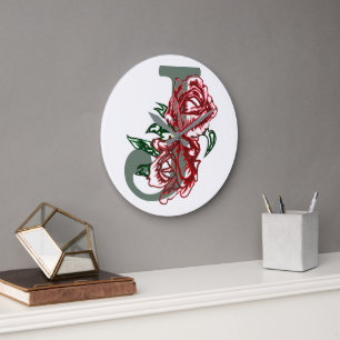 Großbuchstabe J florales Monogramm Große Wanduhr