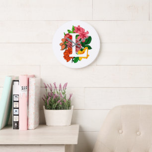 Großbuchstabe L florales Monogramm Große Wanduhr
